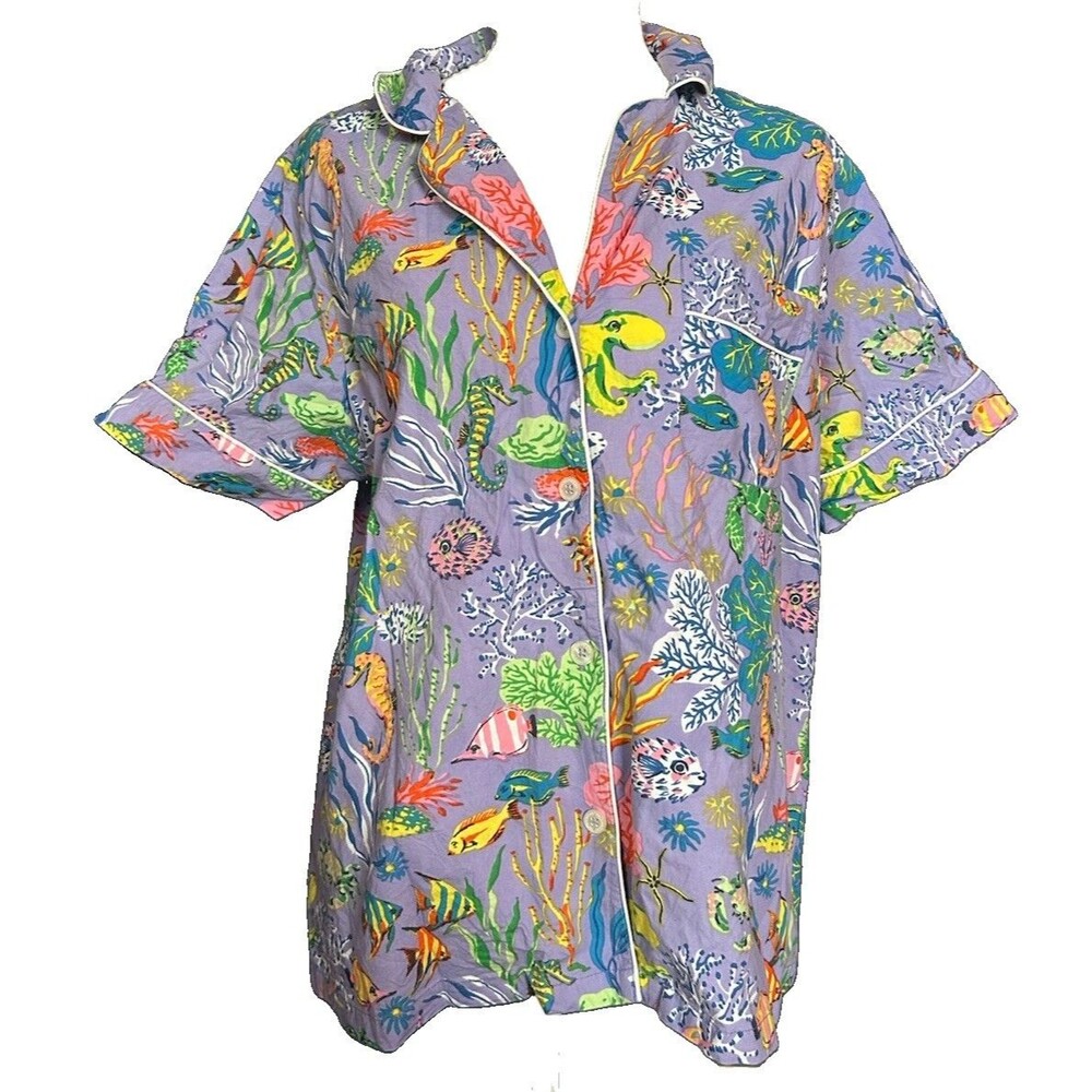 PRINTFRESH Short PJ Top Size M Oceana Print Short Sleeve Summer Comfort Sleep
